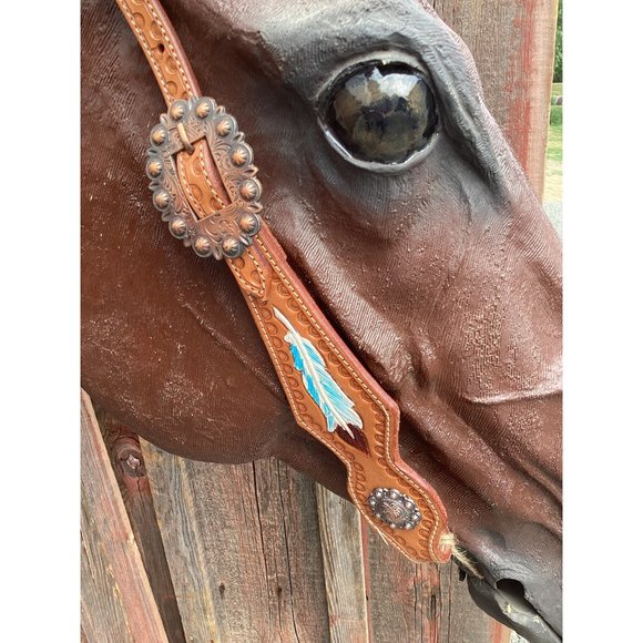 NEW Light Oil Single Ear Painted Tooled Headstall FOR HORSE - Picture 2 of 2